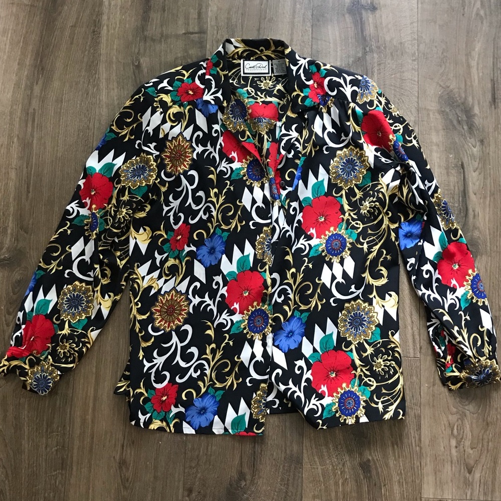 Vintage Printed Satin Blouse